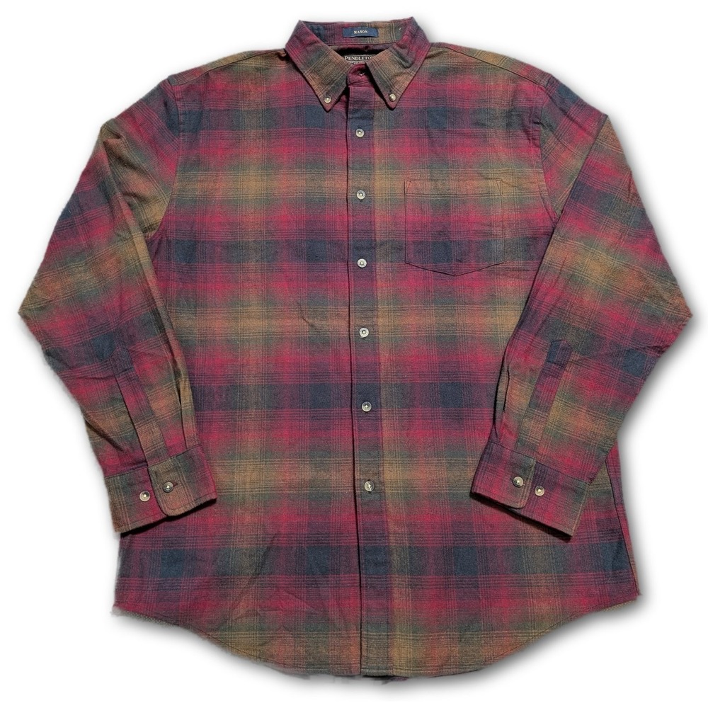 Pendleton Mens L Flannel Shirt Plaid Mason Breathable Pocket Button-Down